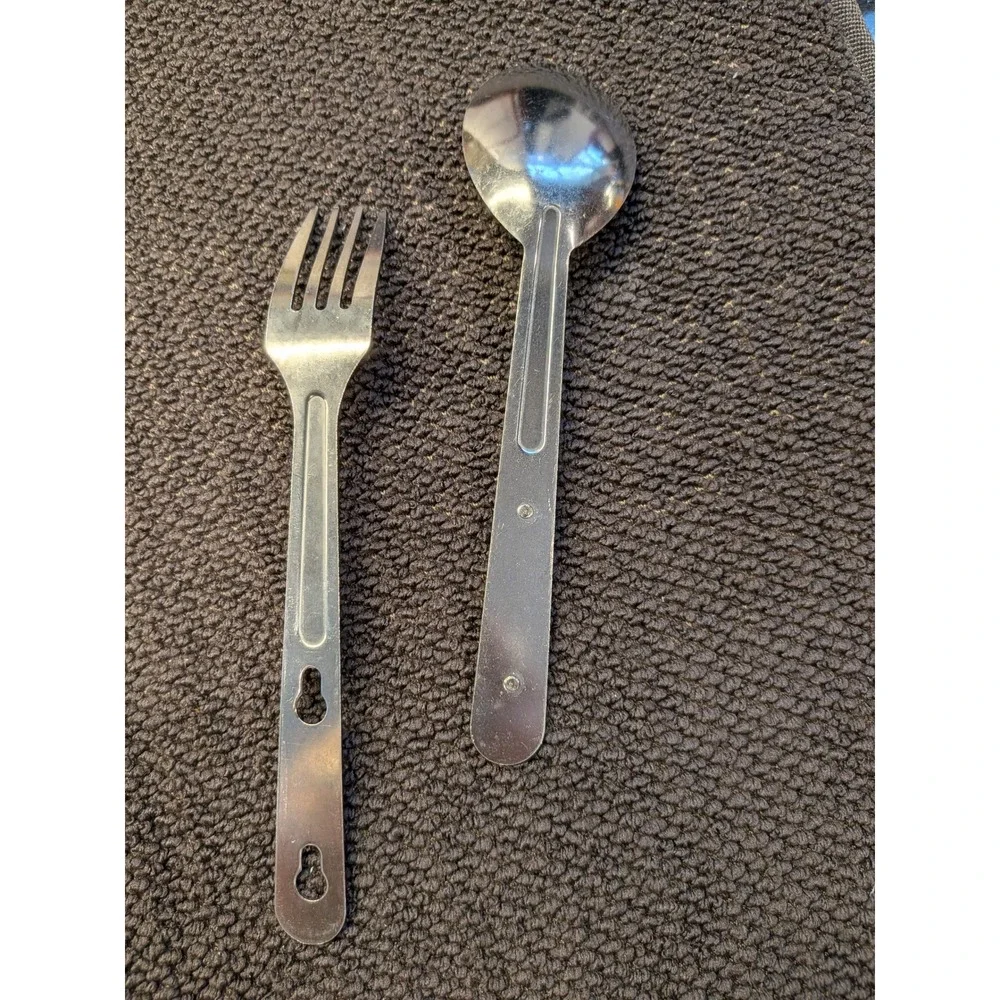 Vintage Military Style Nesting Fork Spoon Set Stainless Camping Gear